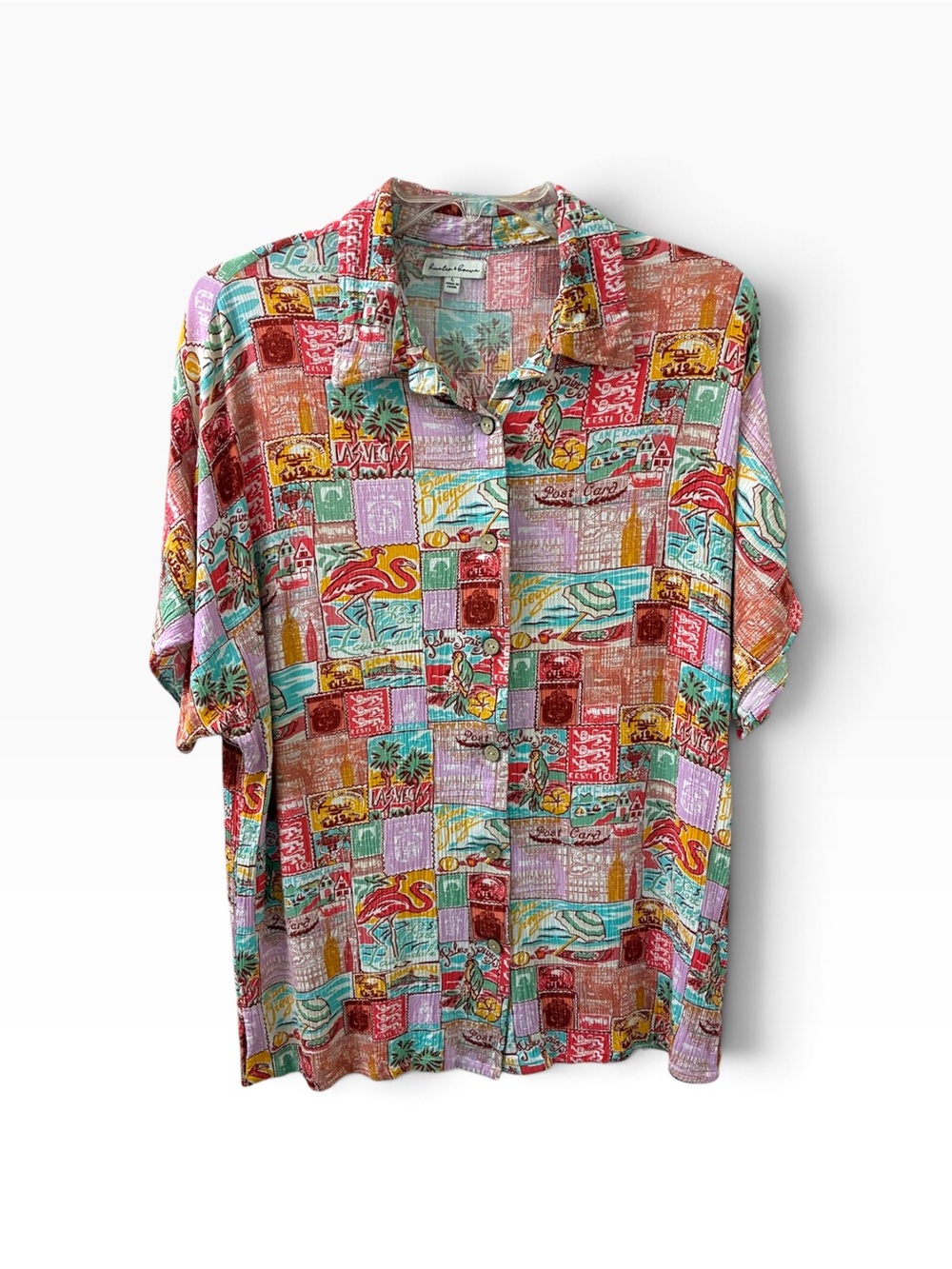 NEW Post Card Print Travel Shirt Women's Size Large